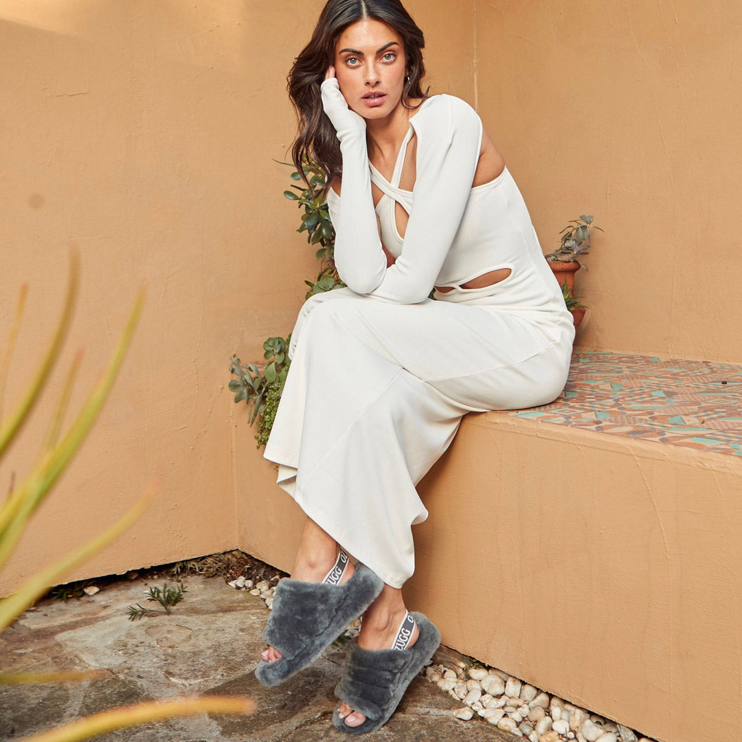 Stylish Femal Model wearing UGG Slippers