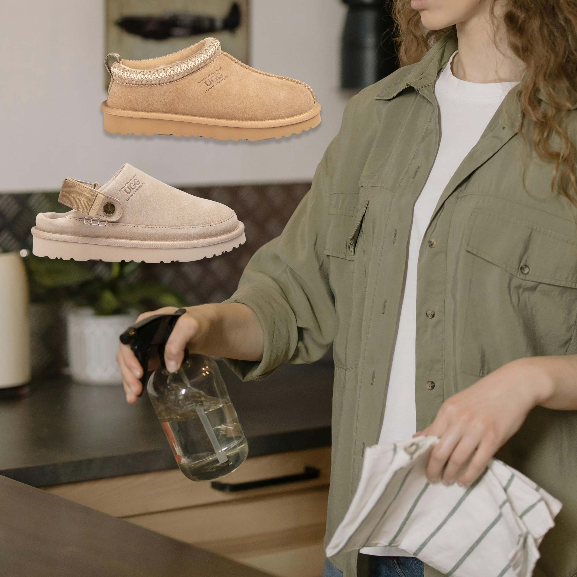 mum doing housework while wearing UGGs