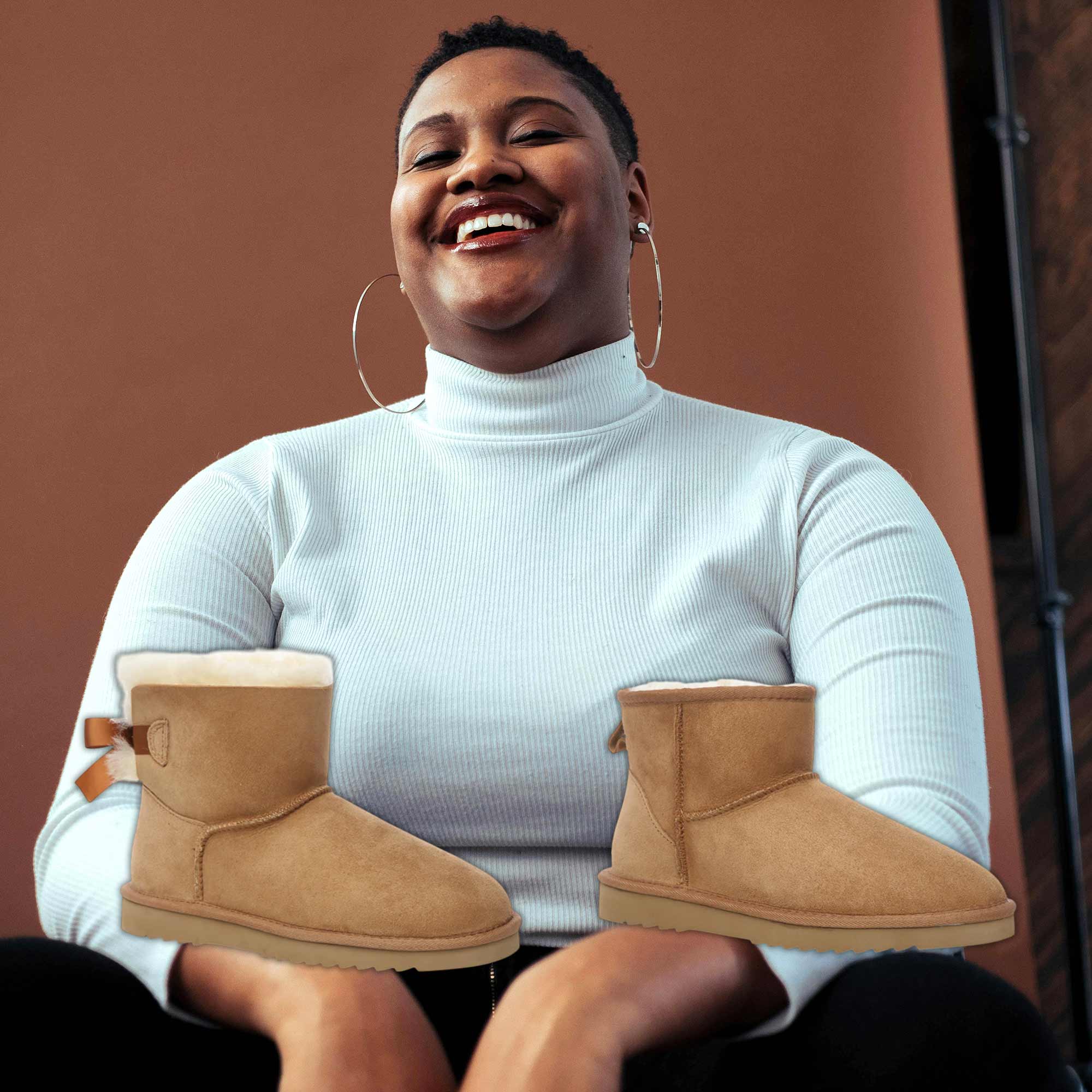 plus size woman wearing comfy UGG boots