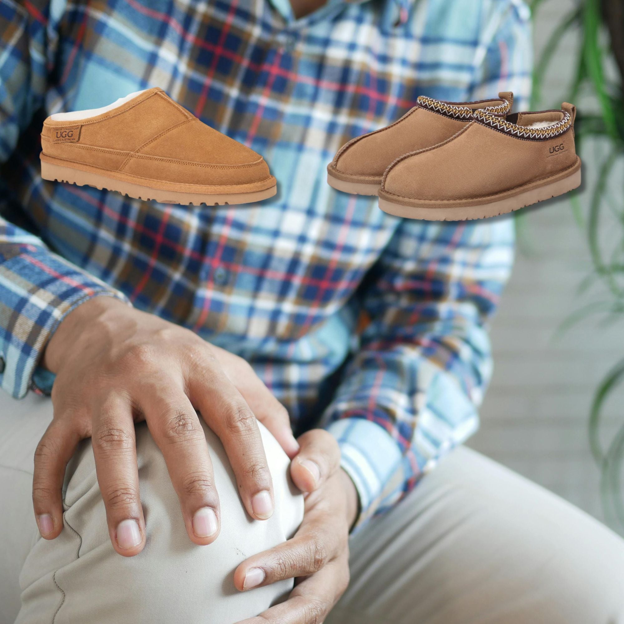 senior wearing UGGs for joint paint