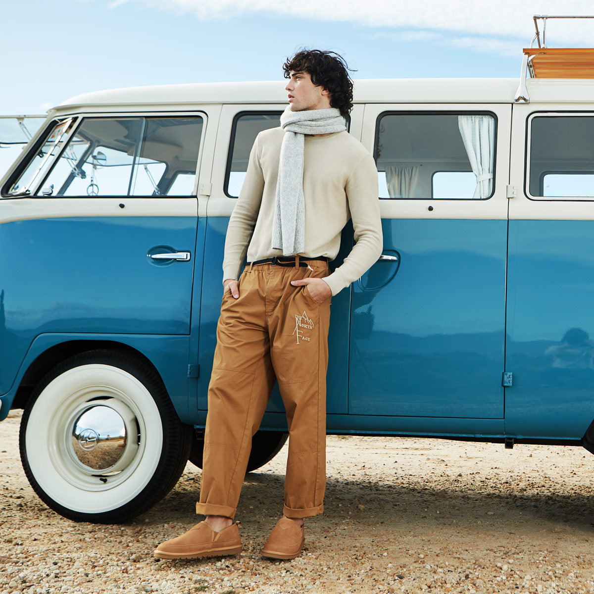 man wearing UGG boots for travel