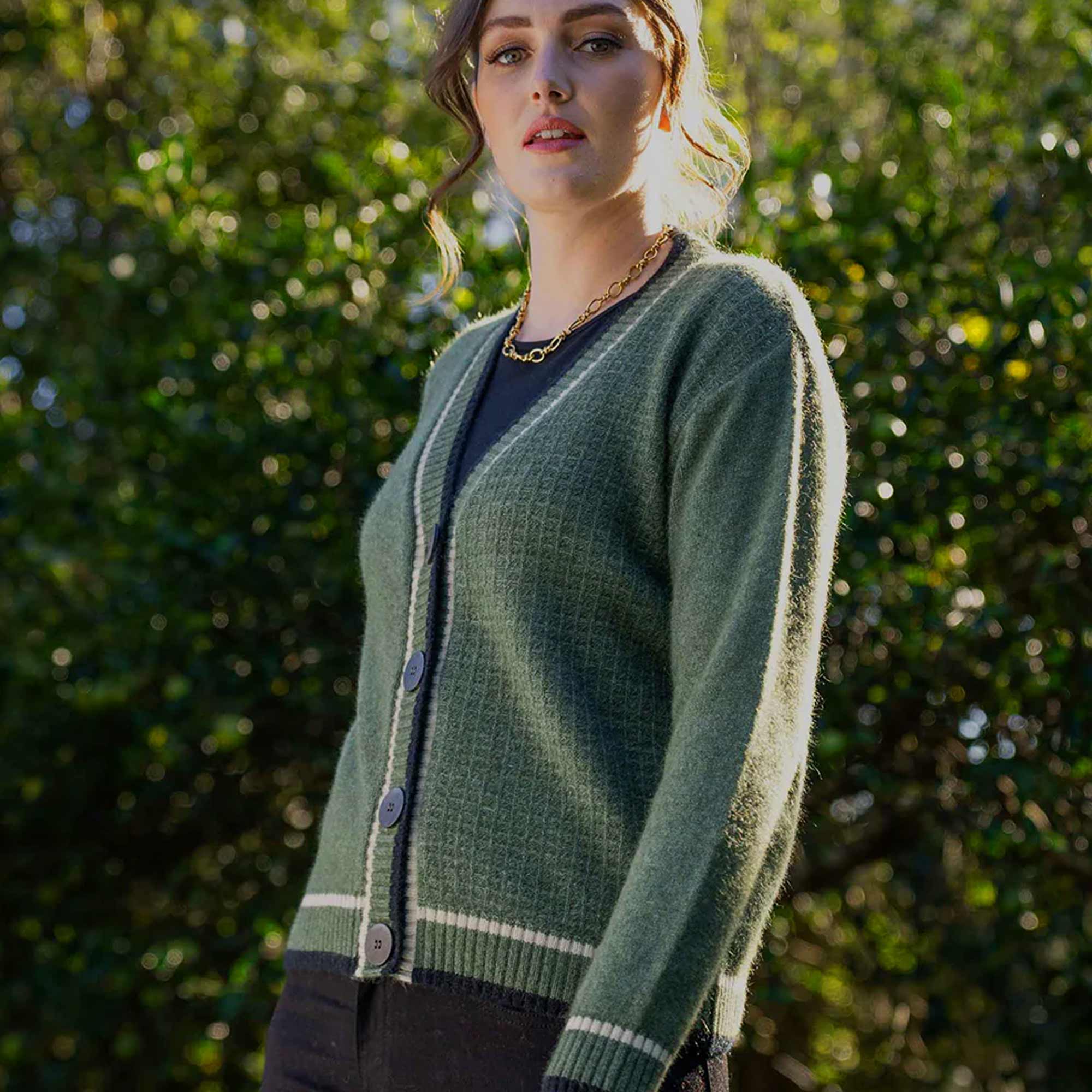 woman-outdoors-wearing-possum-merino-wool-cardigan