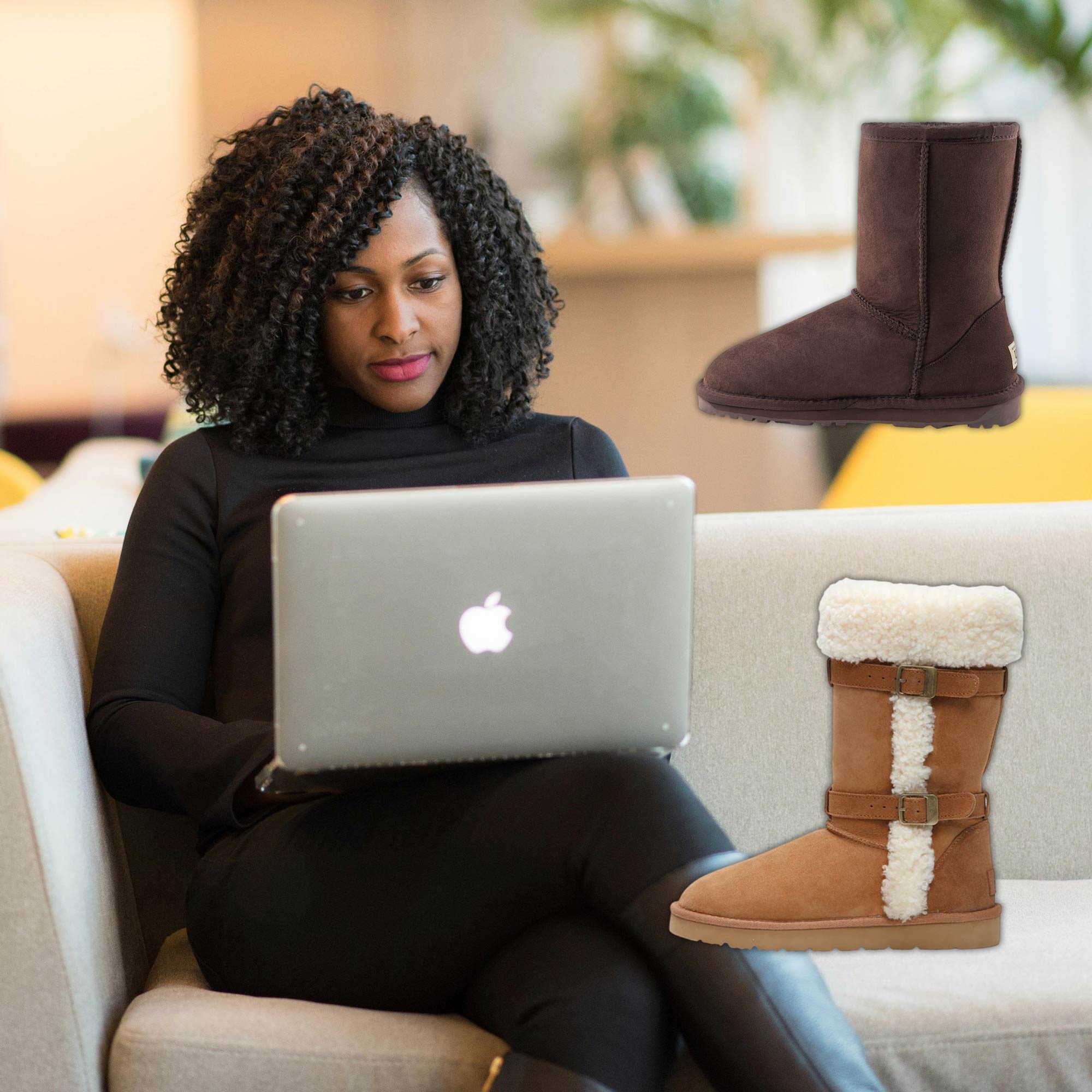 woman working while wearing cosy UGGs-