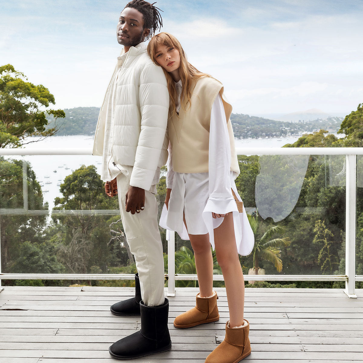 couple wearing UGG boots while in vacation