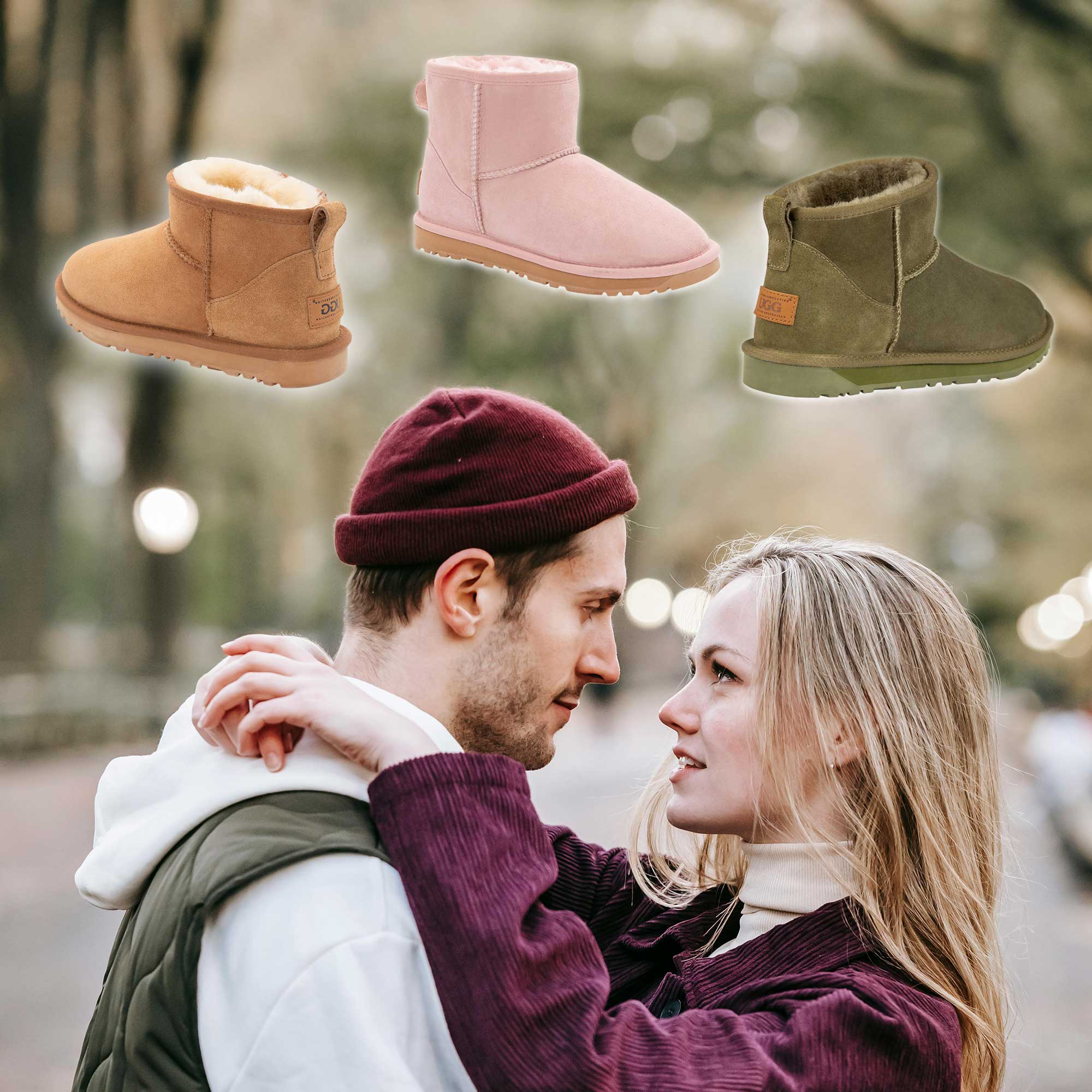 sweet couple on their valentines date being fashionable with ugg boots