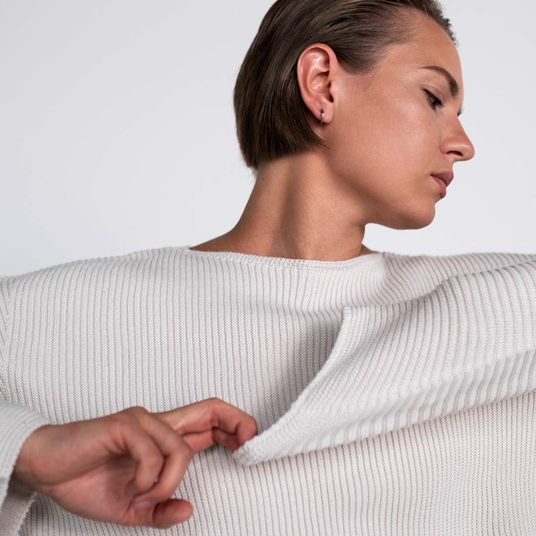 Woman Wearing Cosy and Warm White Merino Wool Jumper