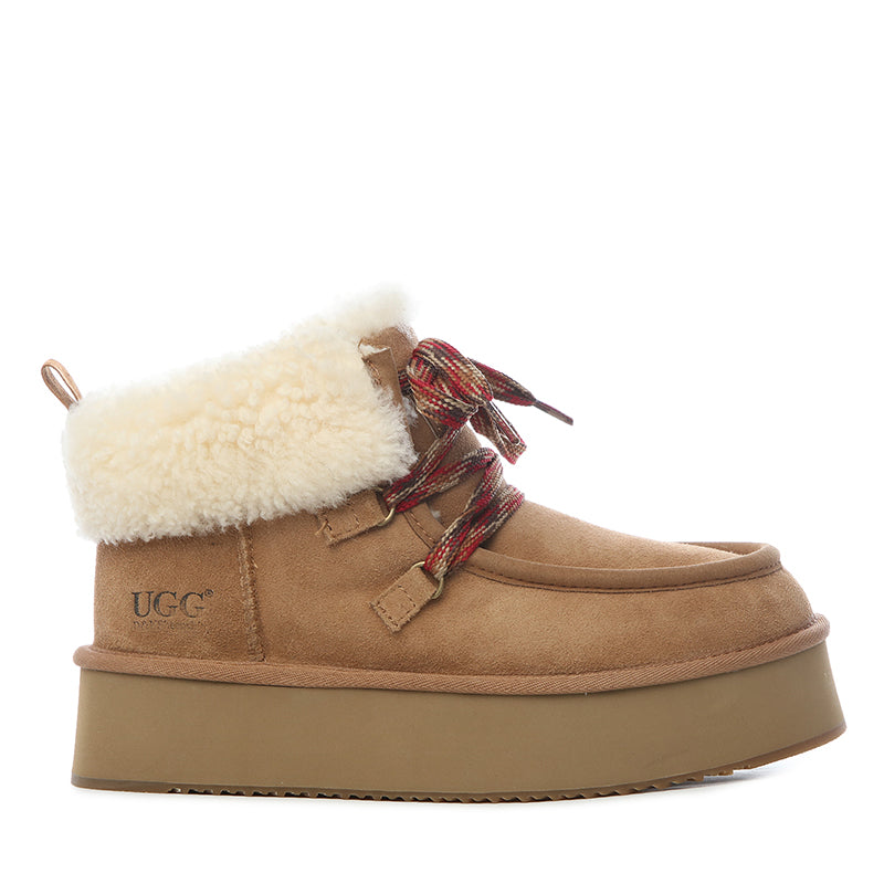 UGG Premium Fluffy-Lace Platform Boots | Wool Lined Boots