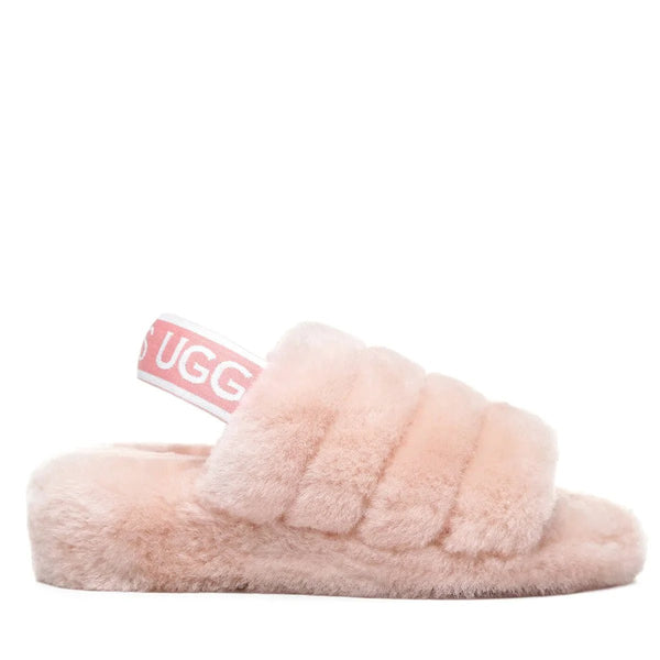 Pink fluffy ugg slippers discount